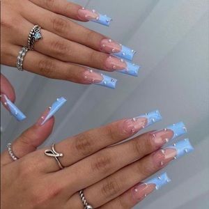 Press on nails french color blue
